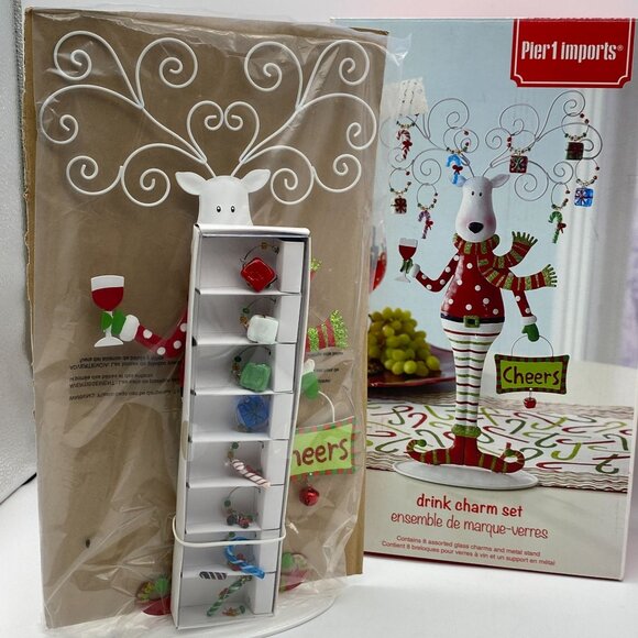 Pier 1 Imports Reindeer Christmas drink charm set New in box barware - Picture 2 of 10